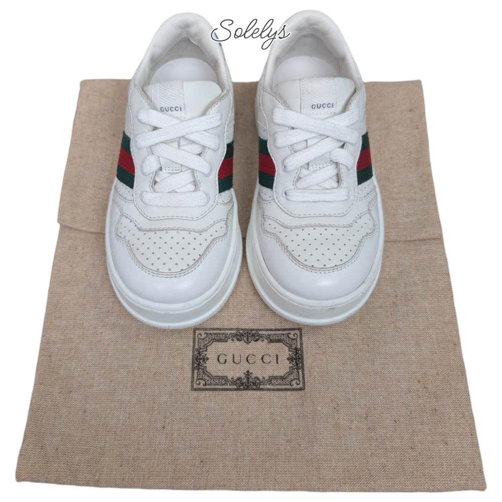 Gucci Kids Chunky GG Logo Leather Web White Blue Sneaker Toddler EU 25 US 9 - Picture 3 of 10
